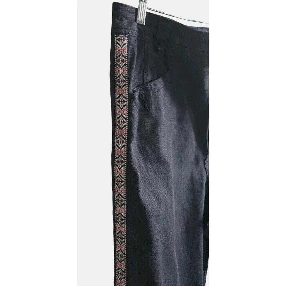Anthropologie Pants Size 14 Black Embroidered Side Stripe High Rise